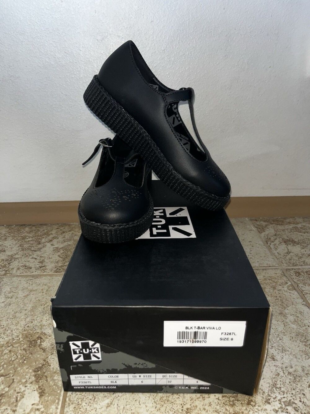TUKskin Black T-Bar Viva Low Mary Jane Size 6 Women’s New In Box